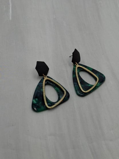 Forest Green Triangle Earrings