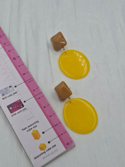 Glossy Yellow Oval Earrings