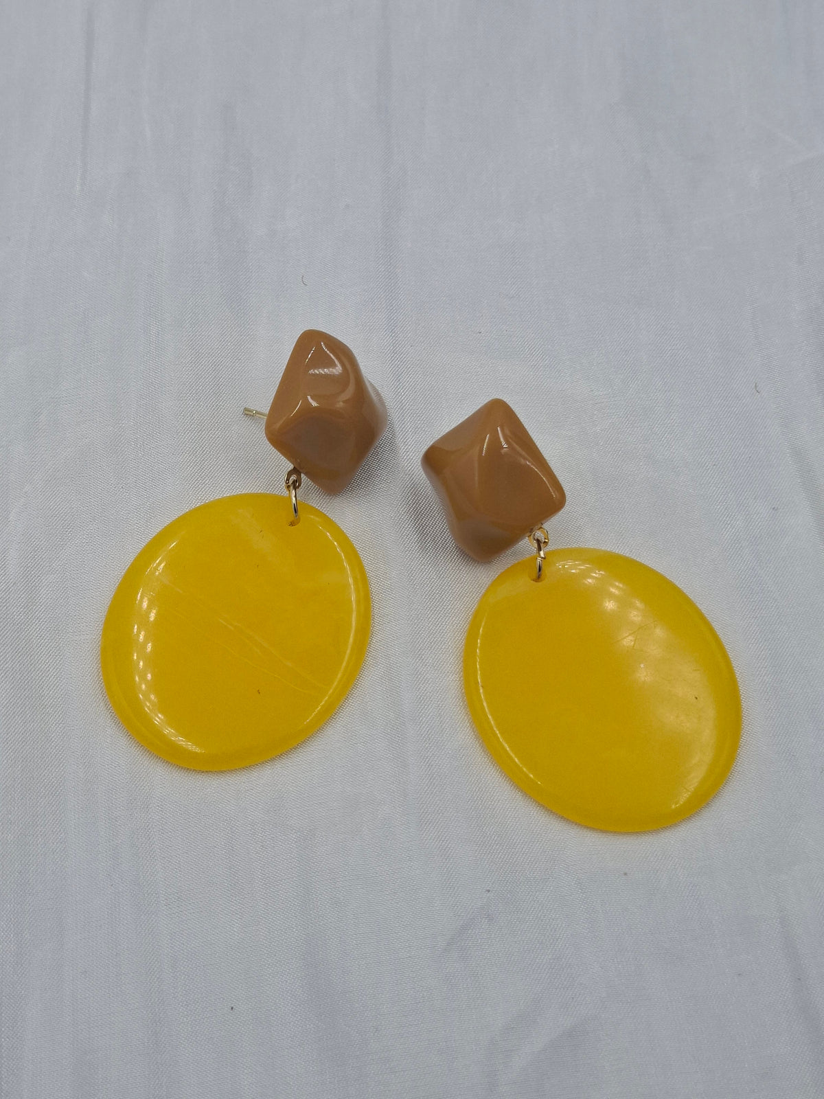 Glossy Yellow Oval Earrings