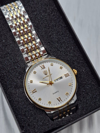 Silver and Gold Chain Poedagar Wristwatch