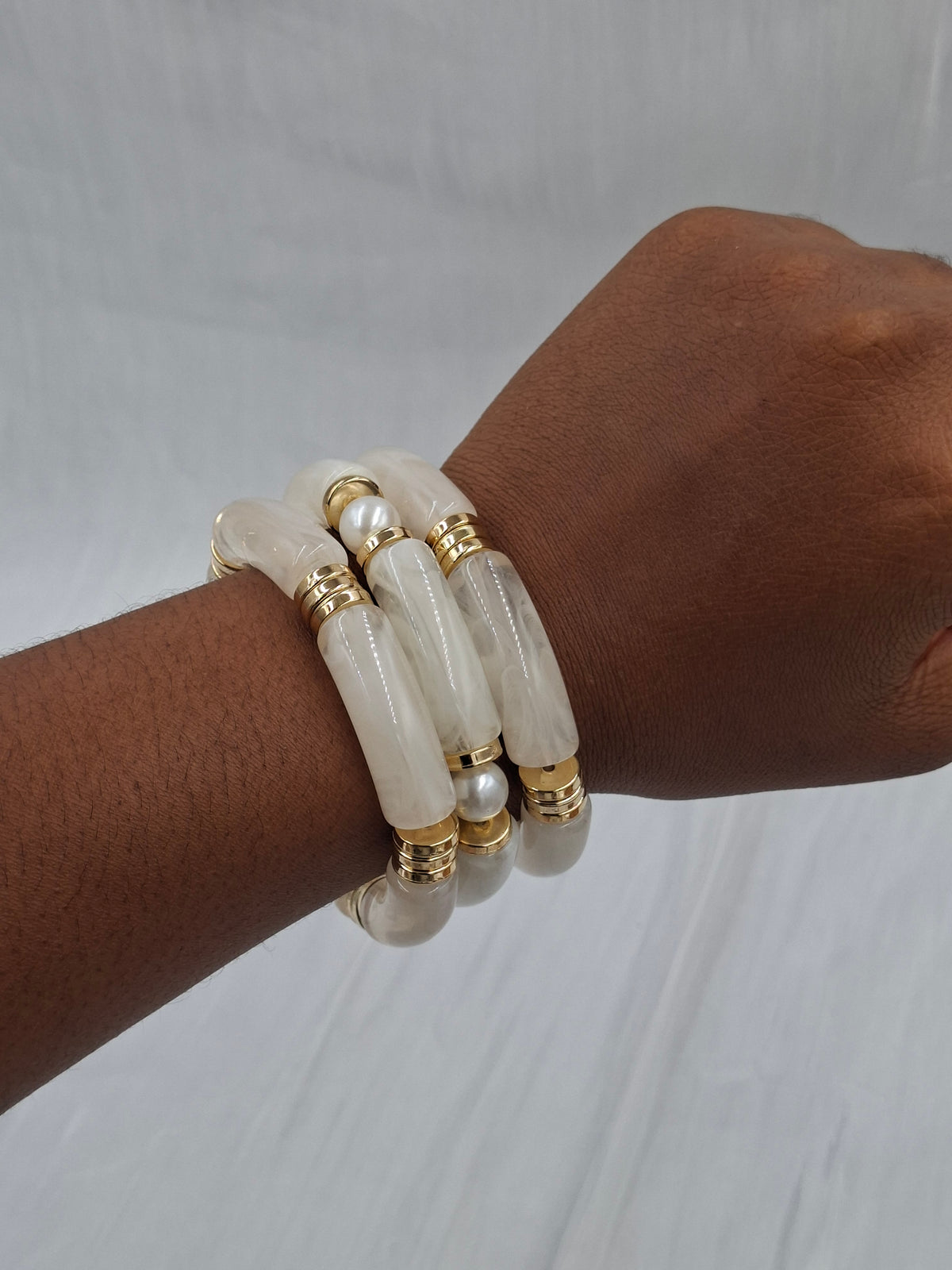 White Acrylic Bead Bracelets
