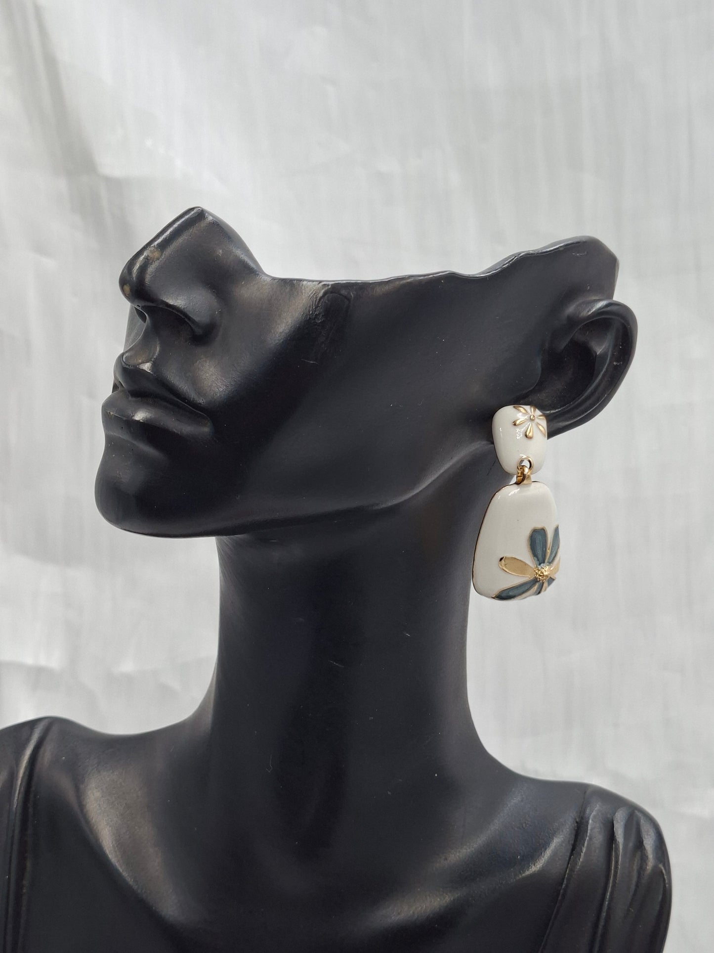 White Flower Enamel Earrings