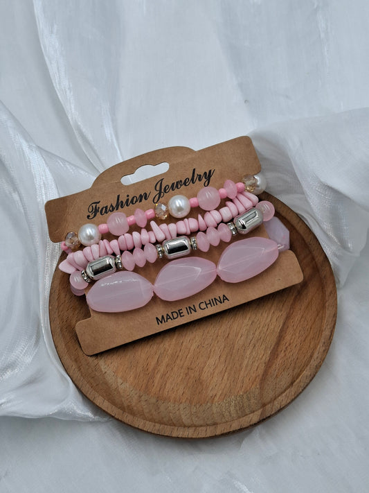 Pink Bead Bracelet Stack