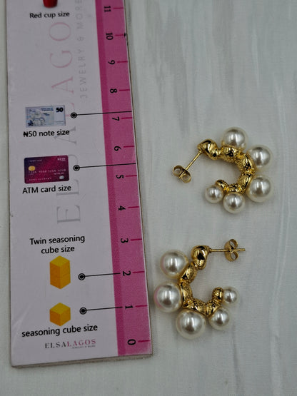 Triple Pearl Hoop Earrings