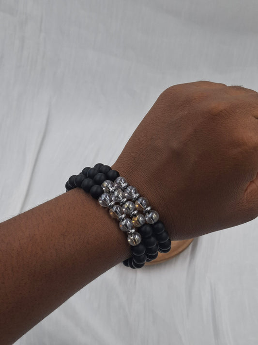 Matte Black and White Bead Bracelets