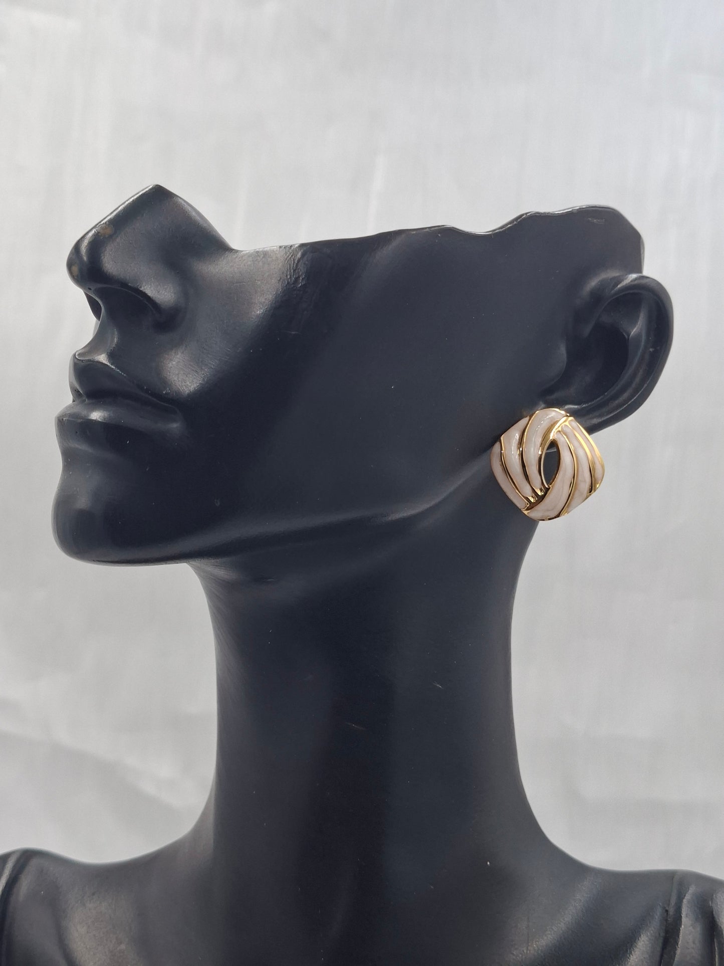 White and Gold Swirled Earrings