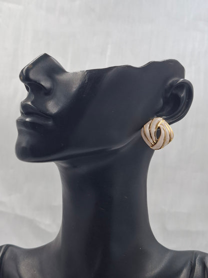 White and Gold Swirled Earrings