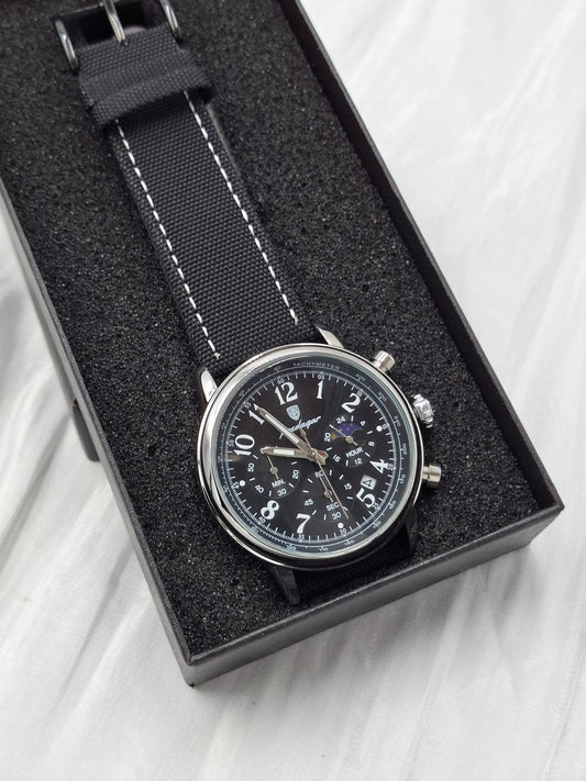 Black Stitched Poedagar Wristwatch