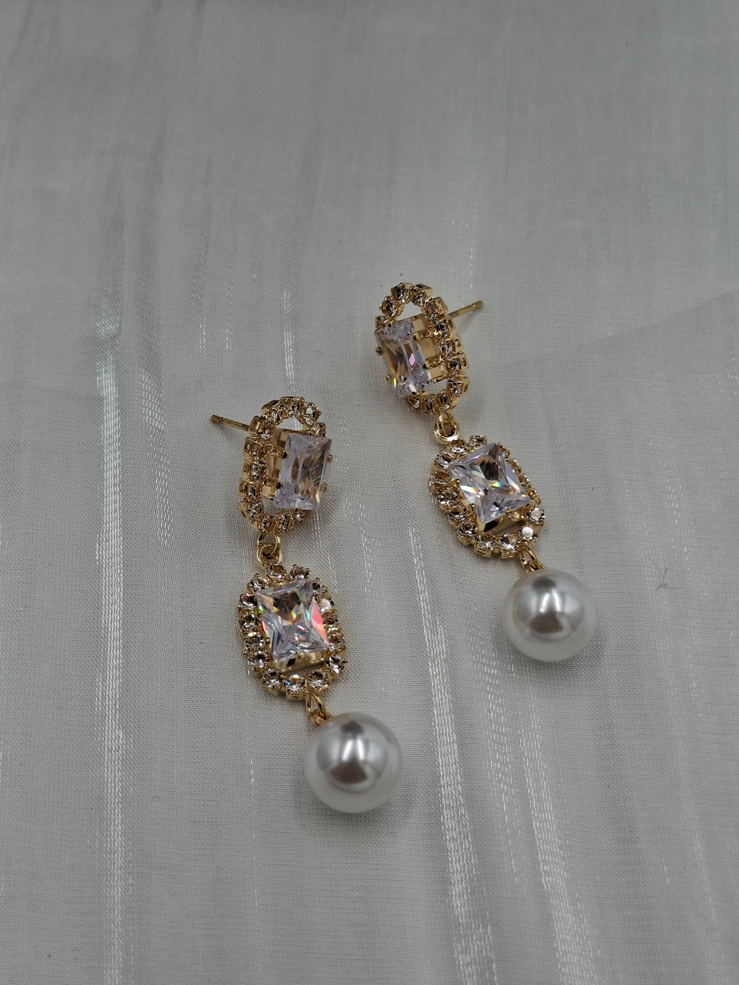 Gold Pearl CZ Earrings