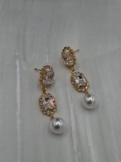 Gold Pearl CZ Earrings