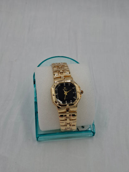 Gold and Black Octagon Wristwatch