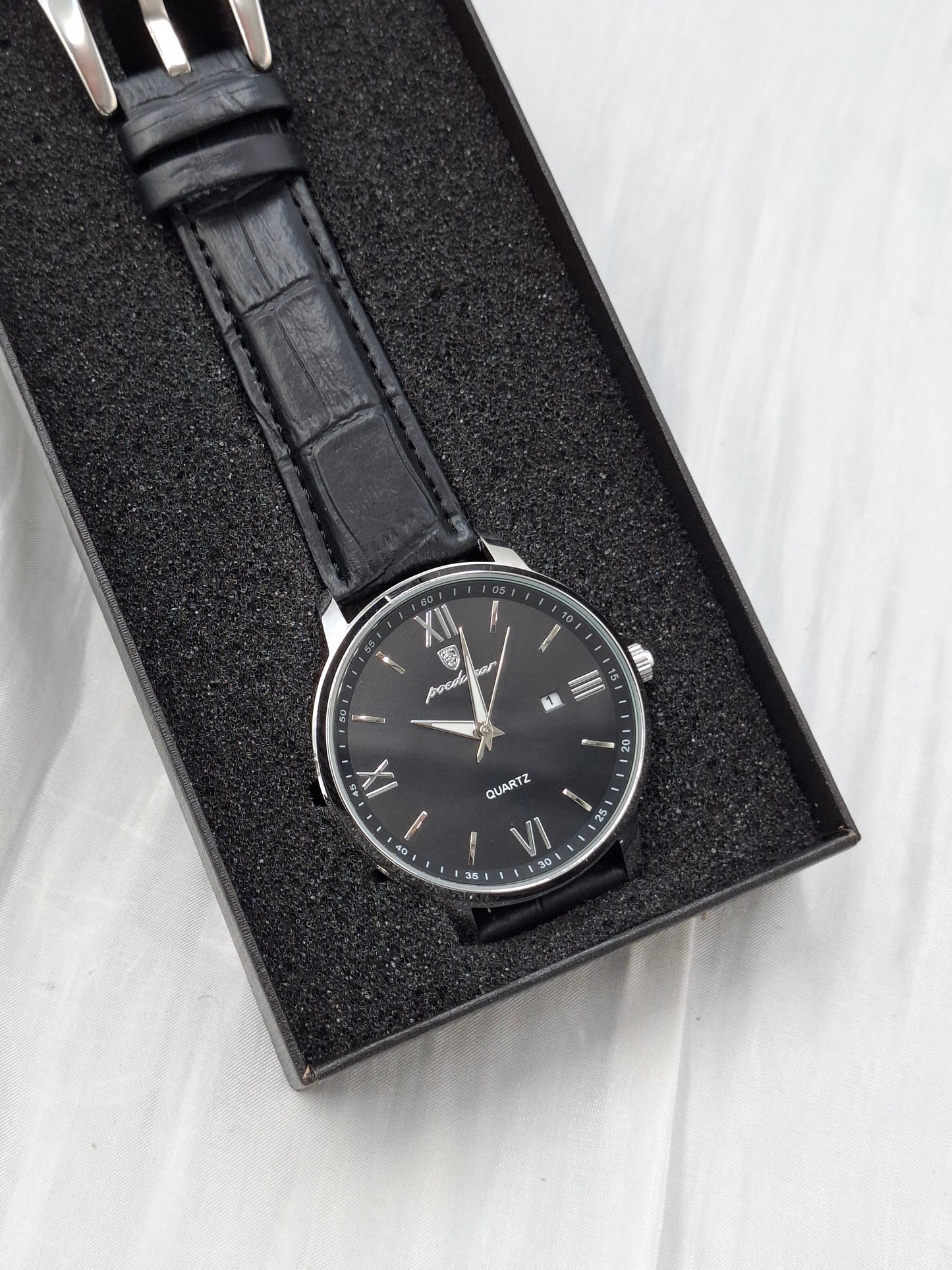 Black Leather Poedagar Wristwatch