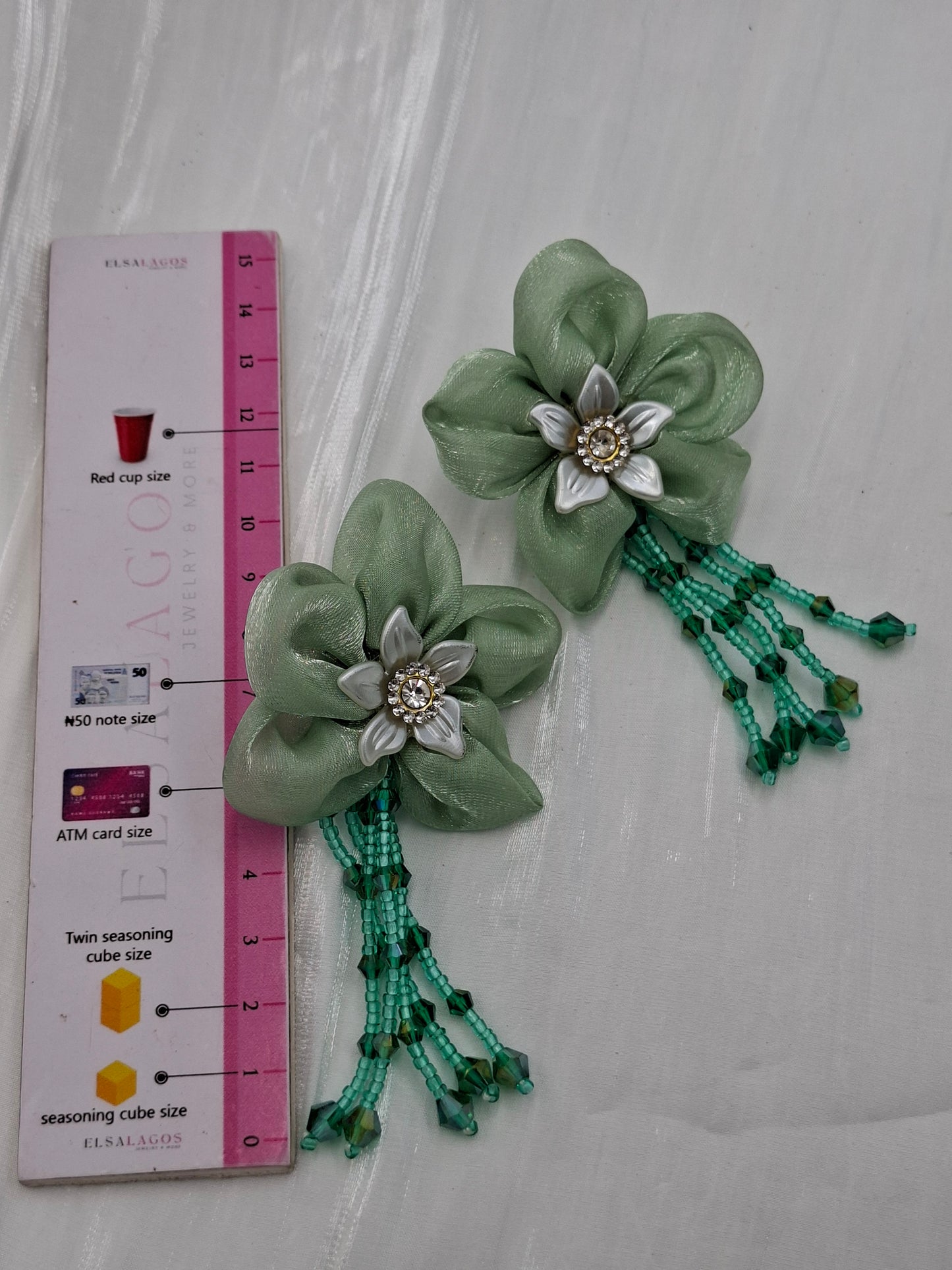 Green Flower Tassel Earrings