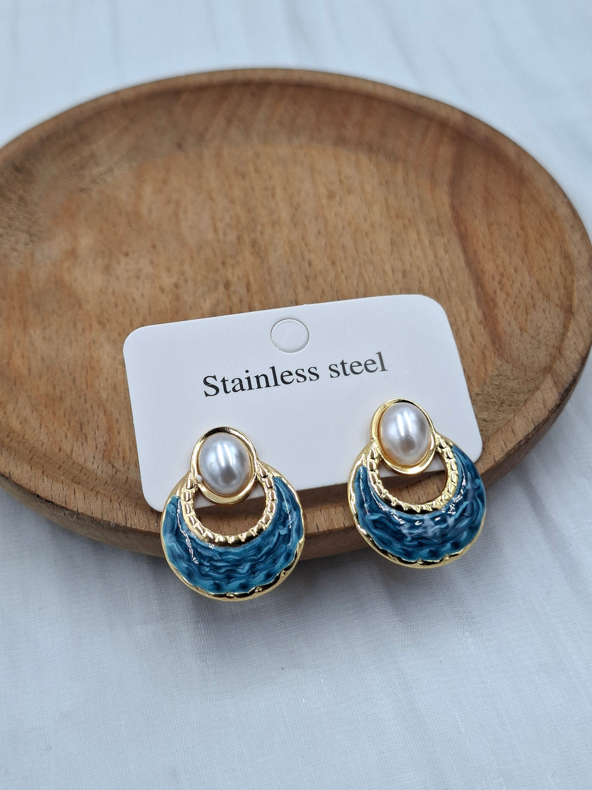 Blue Crescent Earrings