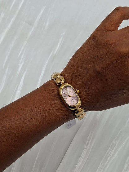 Oval Gold and Pink Wristwatch