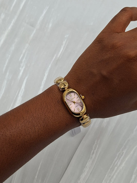 Oval Gold and Pink Wristwatch