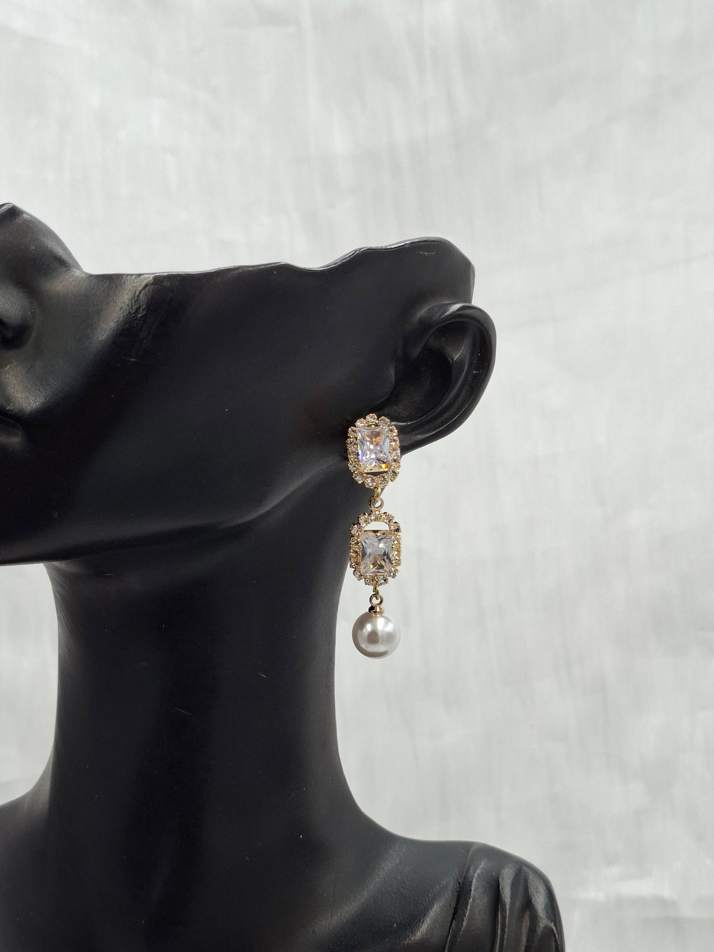 Gold Pearl CZ Earrings