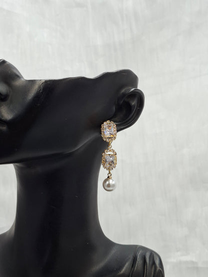 Gold Pearl CZ Earrings