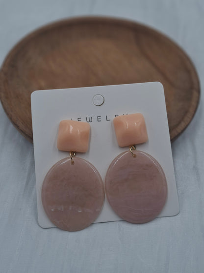 Glossy Cream Oval Earrings
