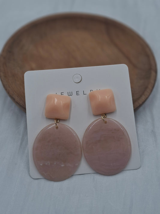 Glossy Cream Oval Earrings
